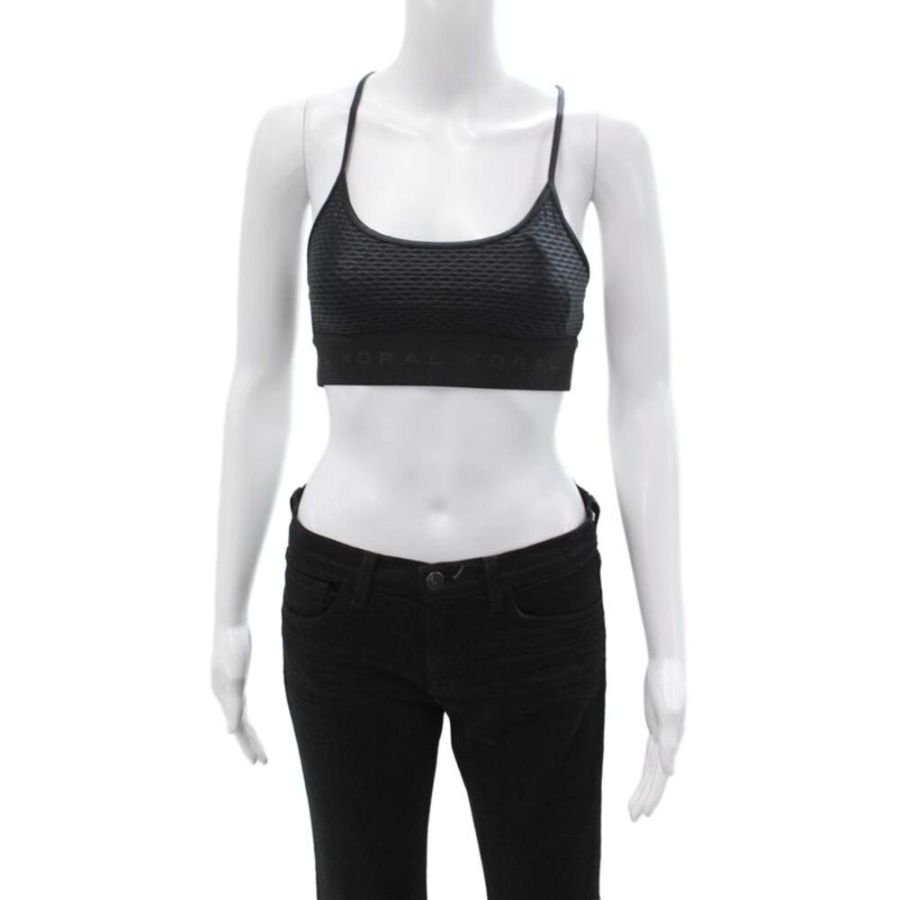 Koral Womens Spaghetti Strap Stretch Knit Logo Band Sports Bra Black Size XS